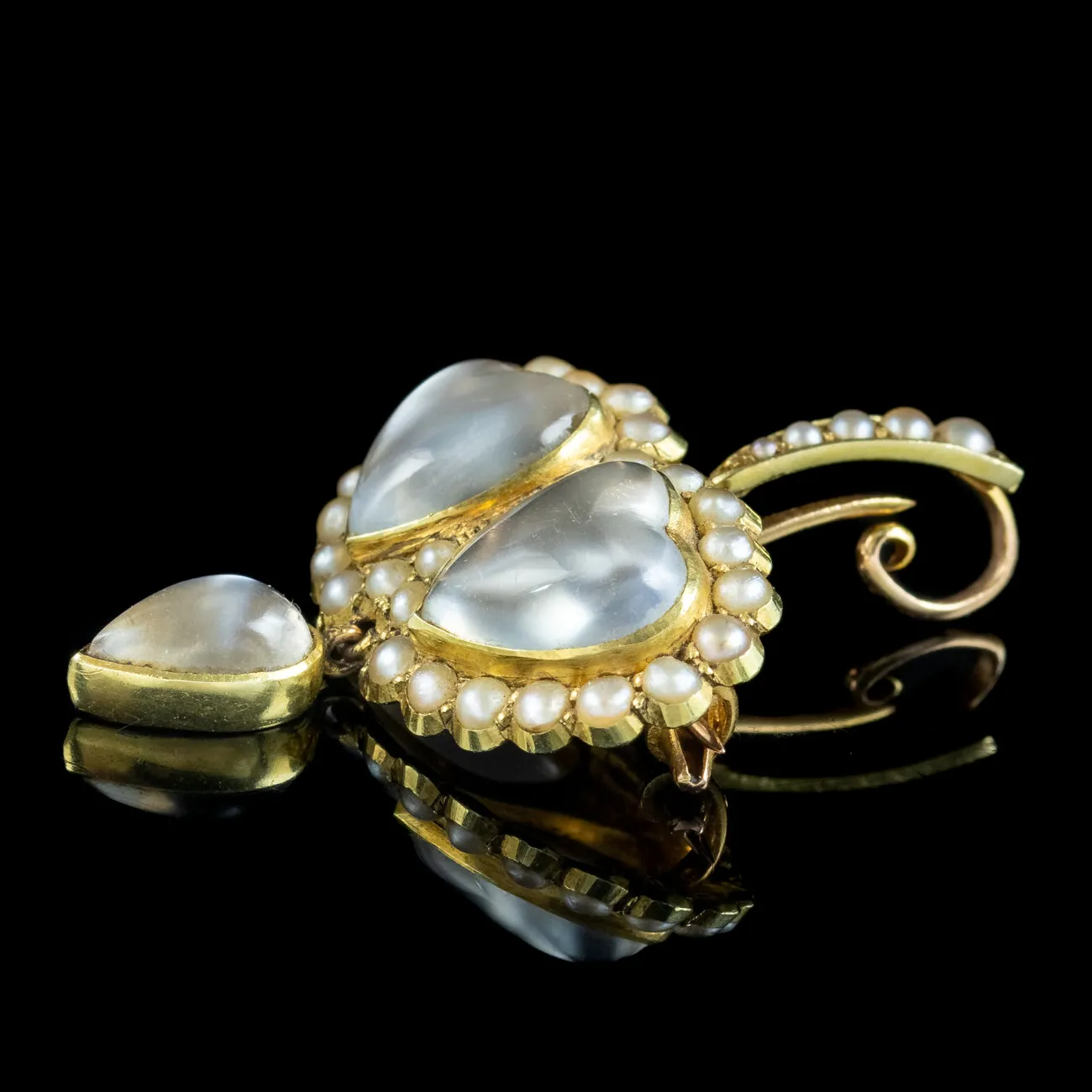 Antique Victorian Moonstone Pearl Heart Pendant 18ct Gold