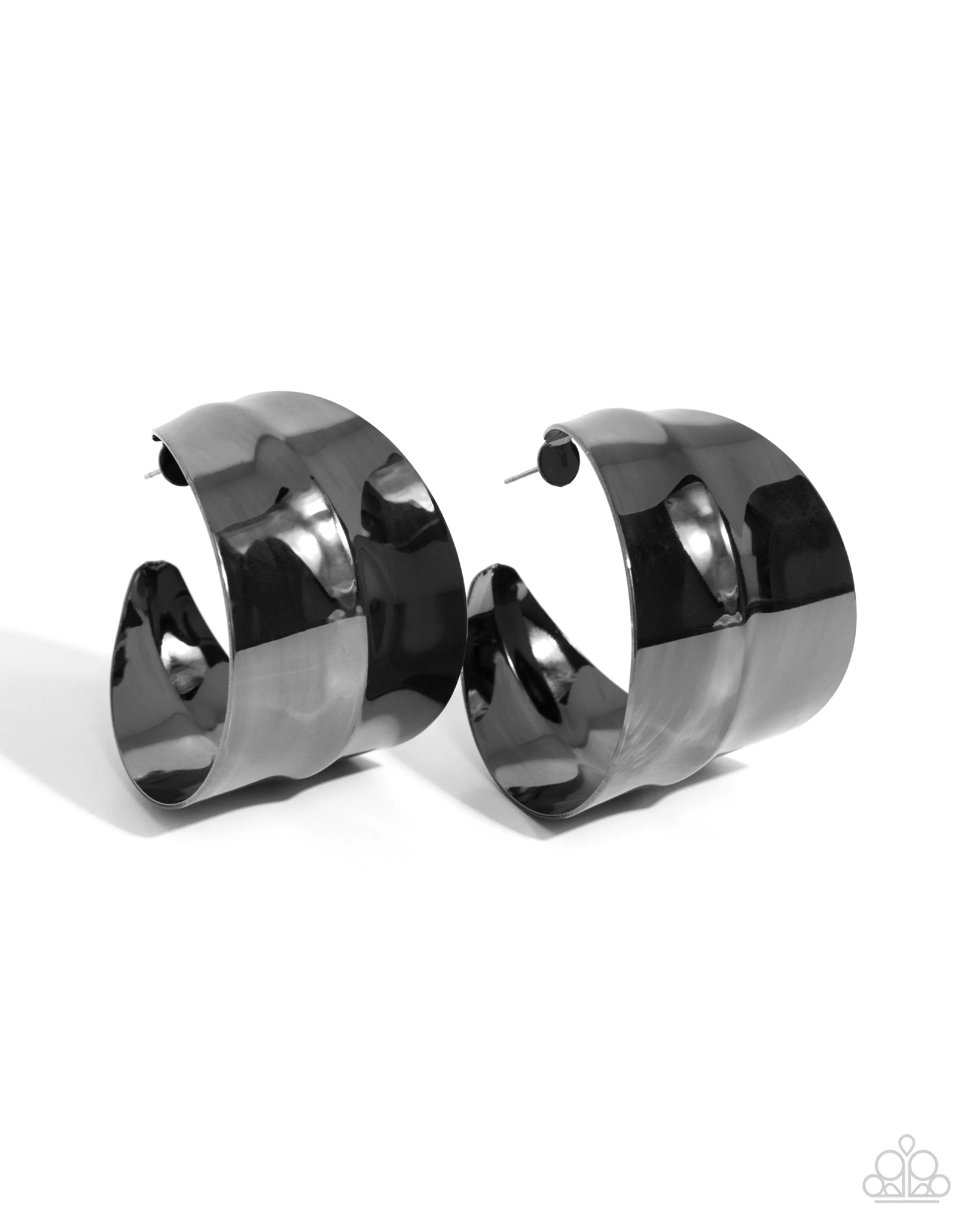 Antiqued Adventure - Black - Oversized Gunmetal Paparazzi Hoop Earrings