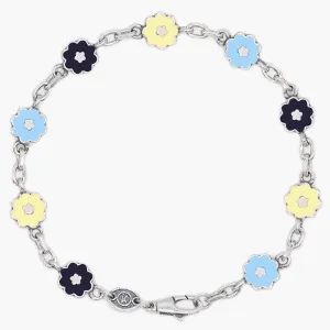 Assorted Flowers Sterling Silver Chain Bracelet