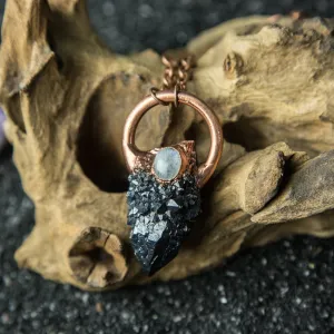 Black Spirit Quartz Pendant with Moonstone