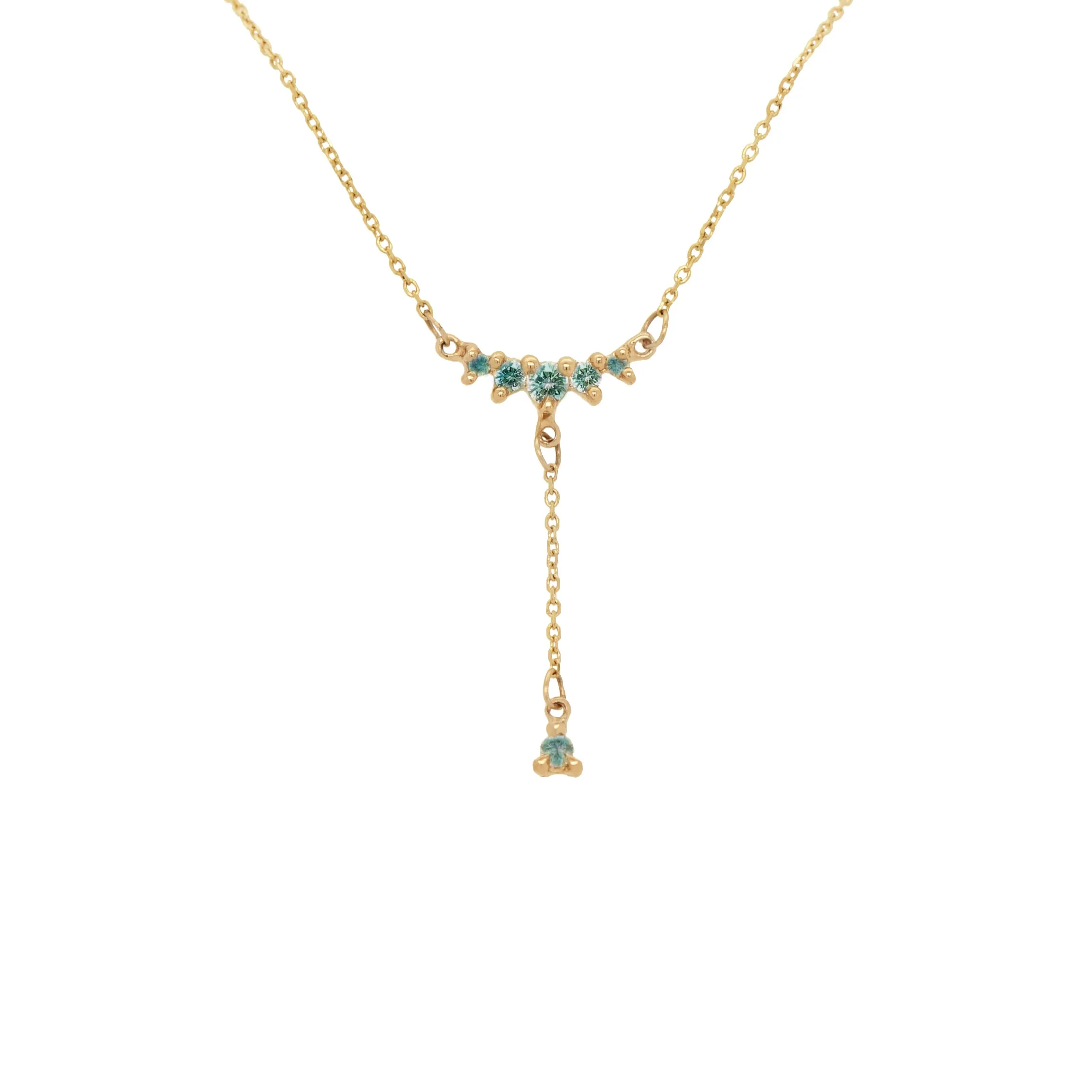 Blue-Green Sapphire Lune Drop Lariat