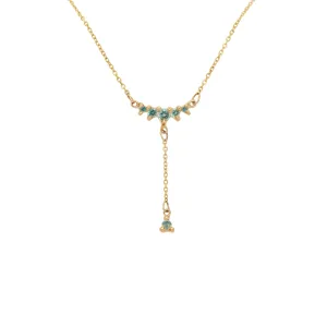 Blue-Green Sapphire Lune Drop Lariat