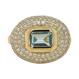 BLUE TOPAZ & PAVE DIAMOND RING