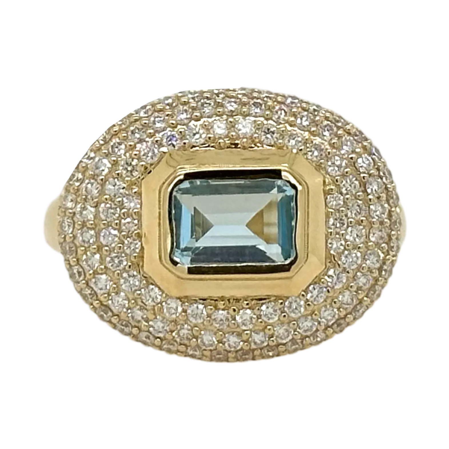 BLUE TOPAZ & PAVE DIAMOND RING