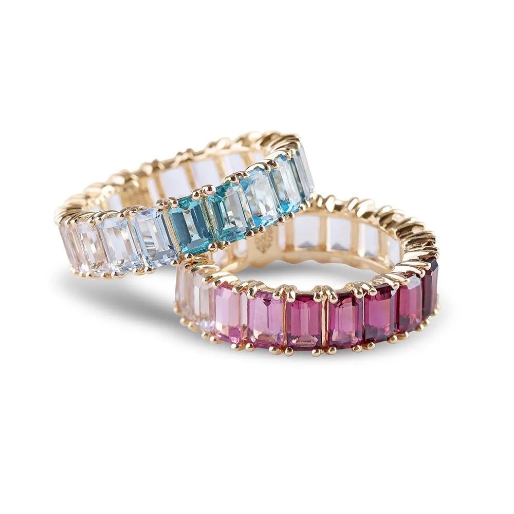 BLUE TOPAZ OMBRÉ EMERALD CUT ETERNITY BAND