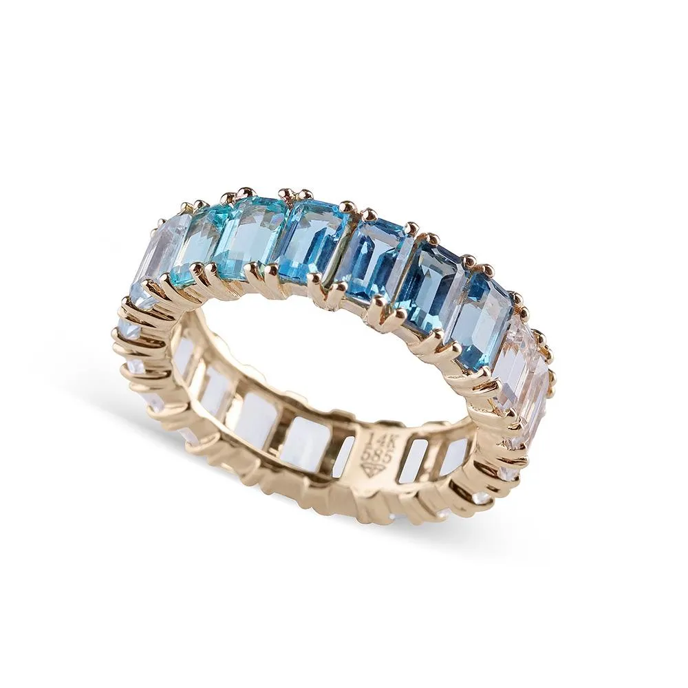 BLUE TOPAZ OMBRÉ EMERALD CUT ETERNITY BAND