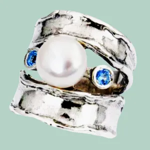 Bluenoemi - pearl ring for women Sterling Silver Pearl Ring Blue Topaz