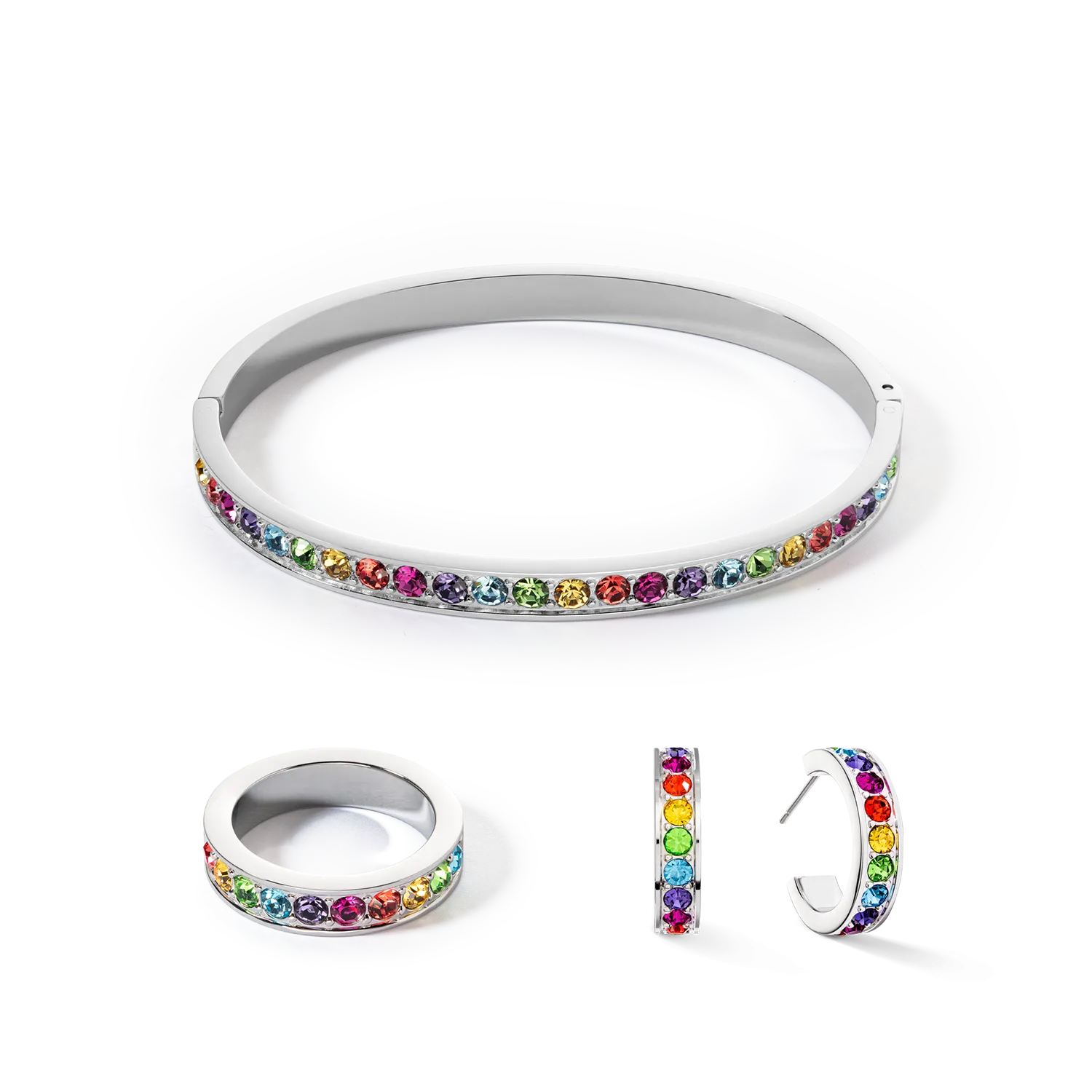 Bracelet stainless steel & crystals silver multicolor (size 17 cm)