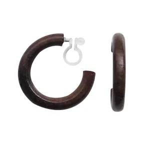 Brown Wood Invisible Clip On Hoop Earrings