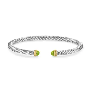 Cable Flex Bracelet in Sterling Silver with 14K Yellow Gold and Peridot, 4mm