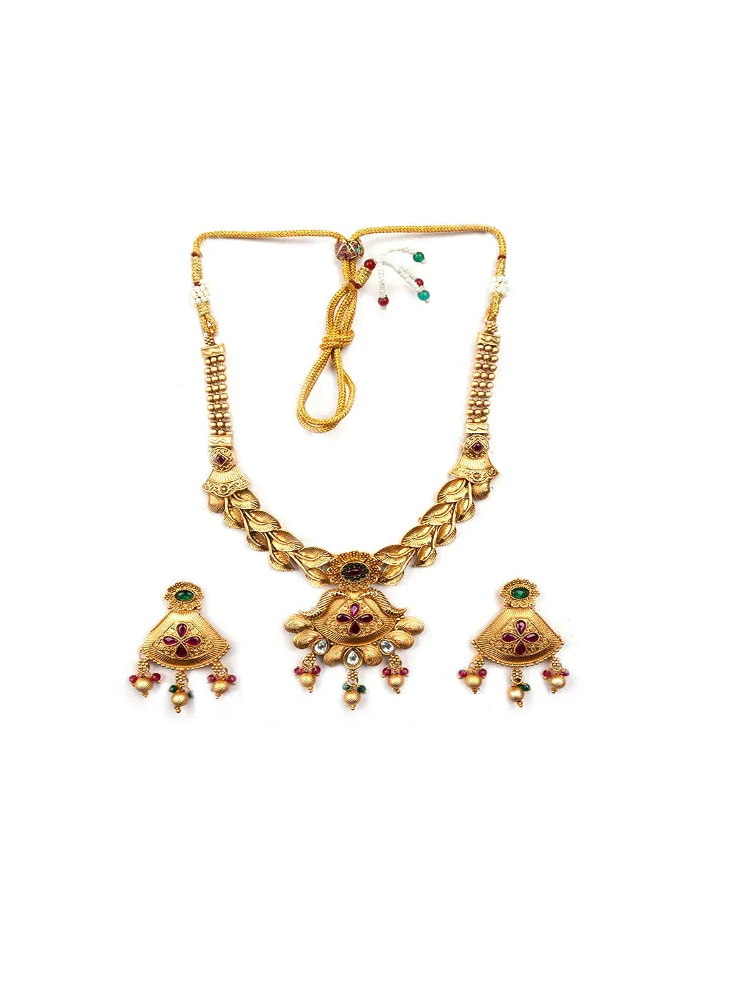 Captivating Gold Plated Rajwadi Pendant Necklace Set