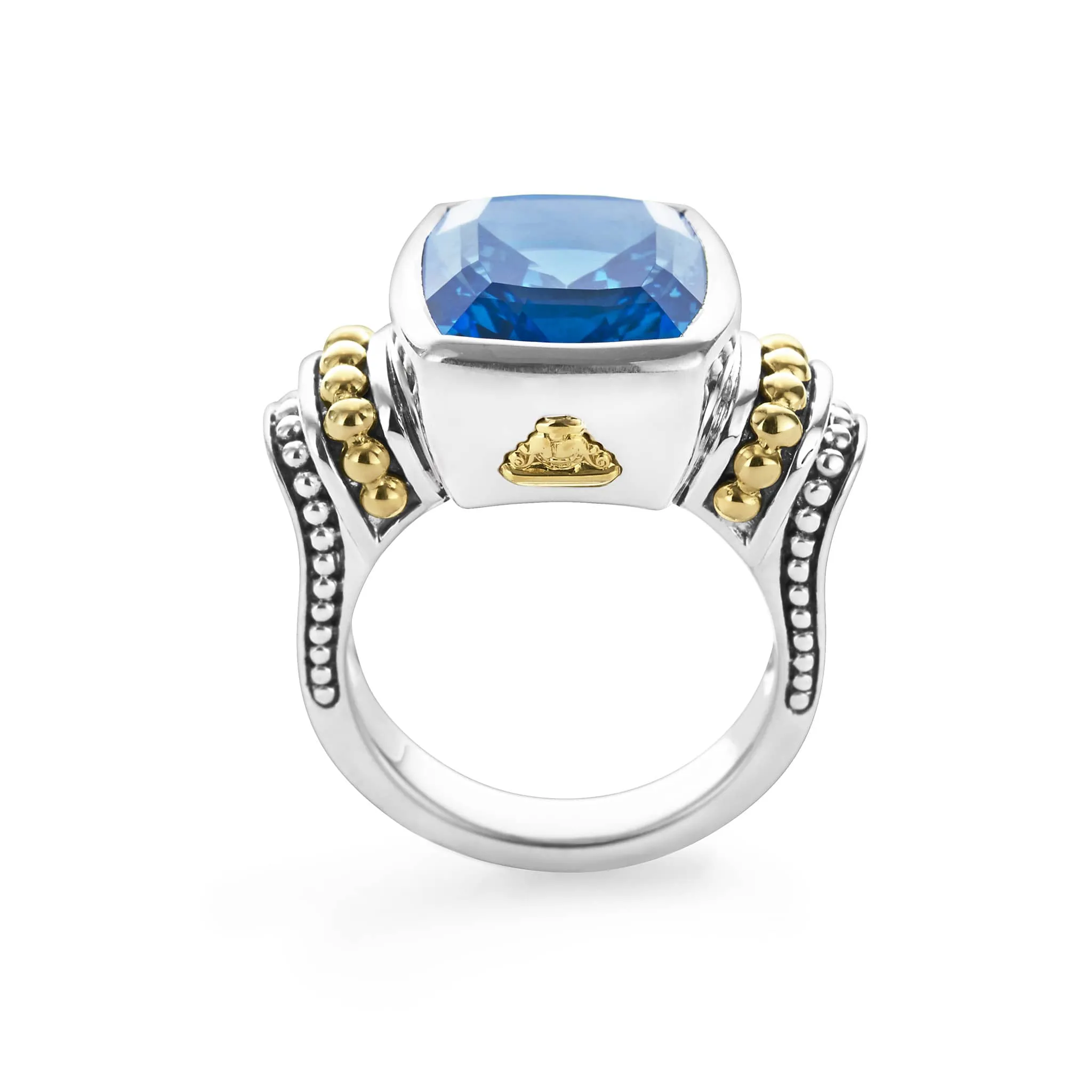 Caviar Color Small Swiss Blue Topaz Statement Ring