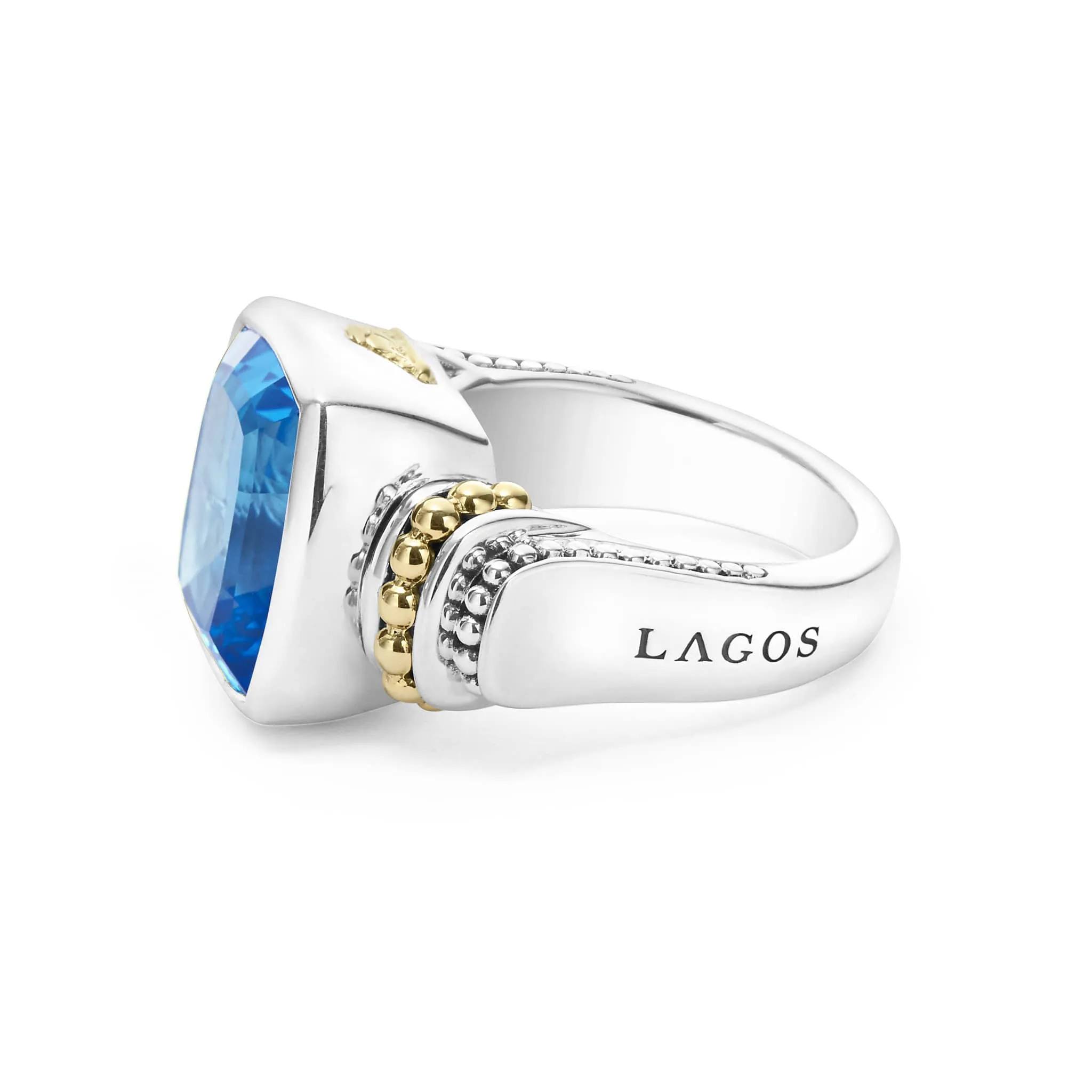 Caviar Color Small Swiss Blue Topaz Statement Ring