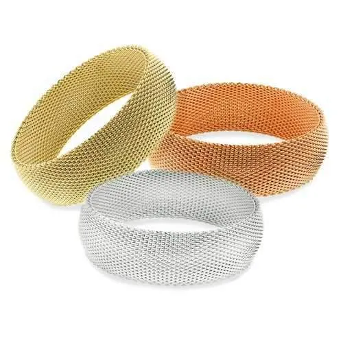 CHERISH Mesh Bangle Trio Of Gold Rose Gold Silver In 3 Sizes