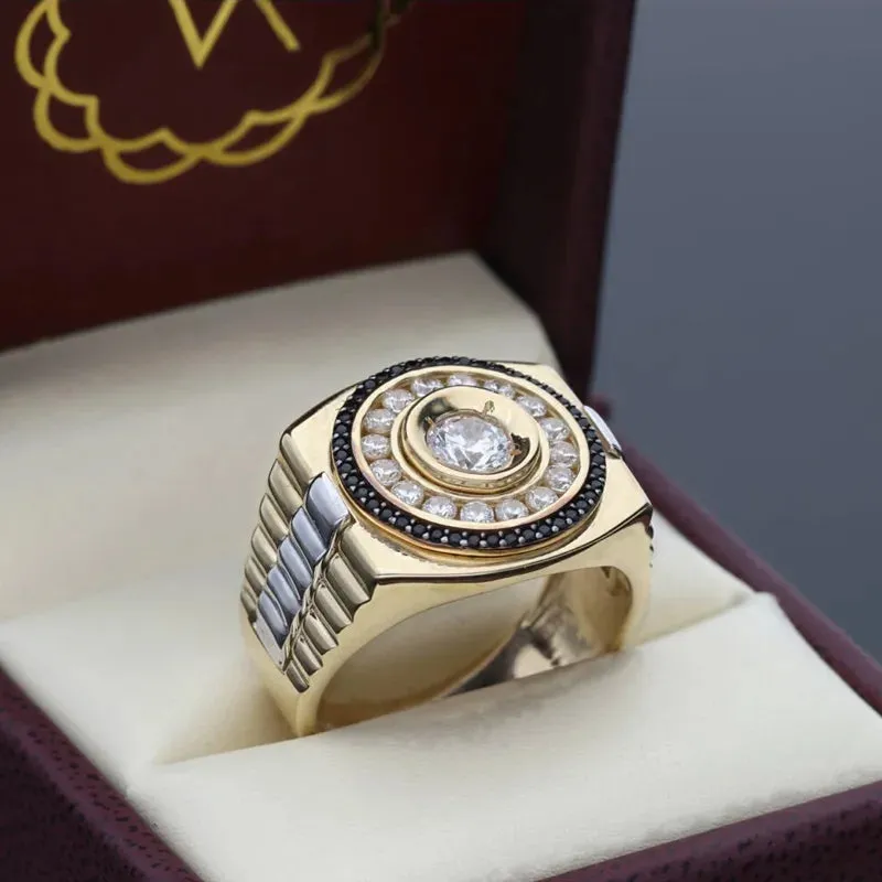 Classic Men's Ring Fashion Metal Gold Color Inlaid White Zircon Punk Rings for Men Engagement Wedding Luxury Jewelry