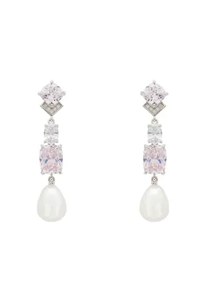 Cordelia Pearl & Pink Morganite Long Drop Earrings Silver