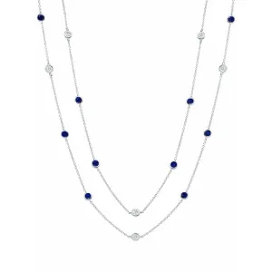 Crislu Bezel 36" Necklace with Clear and Sapphire CZ Finished in Pure Platinum