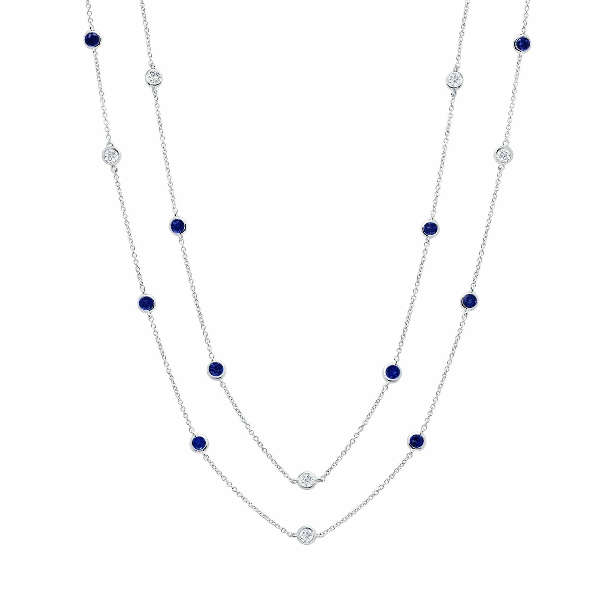 Crislu Bezel 36" Necklace with Clear and Sapphire CZ Finished in Pure Platinum