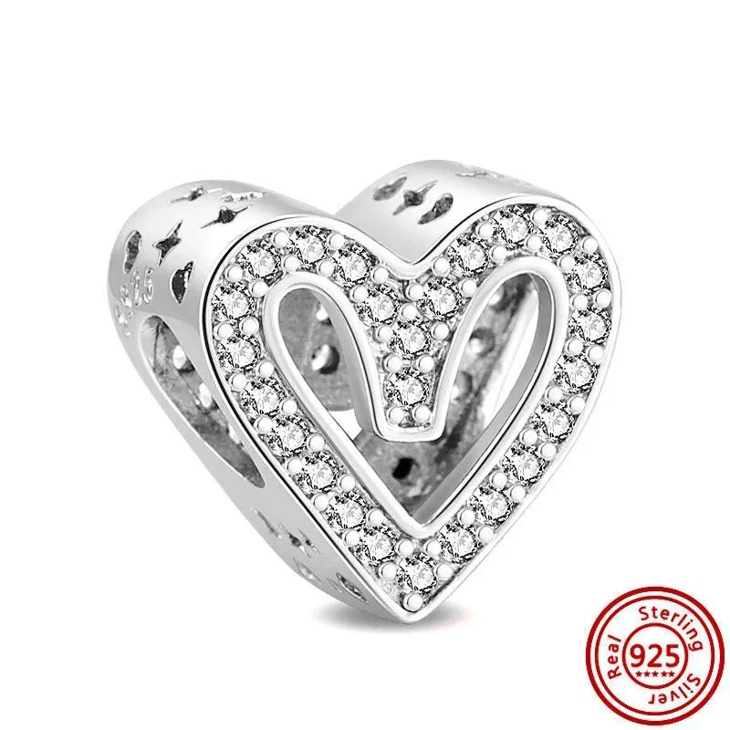 Crown Flowers Heart Silver Bead Charm: Elegant Pandora Bracelet Accessory