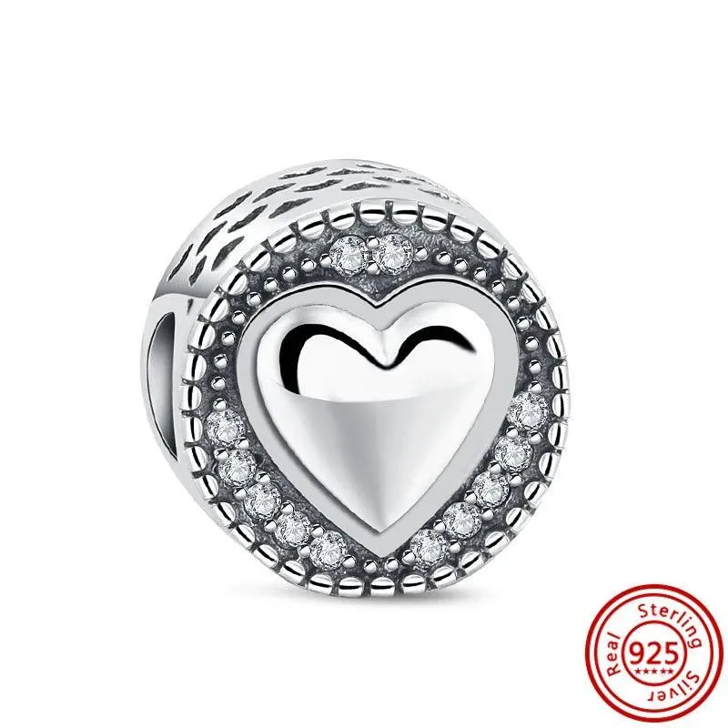 Crown Flowers Heart Silver Bead Charm: Elegant Pandora Bracelet Accessory