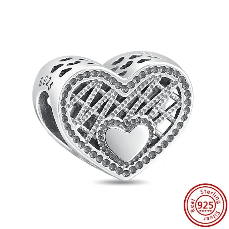 Crown Flowers Heart Silver Bead Charm: Elegant Pandora Bracelet Accessory