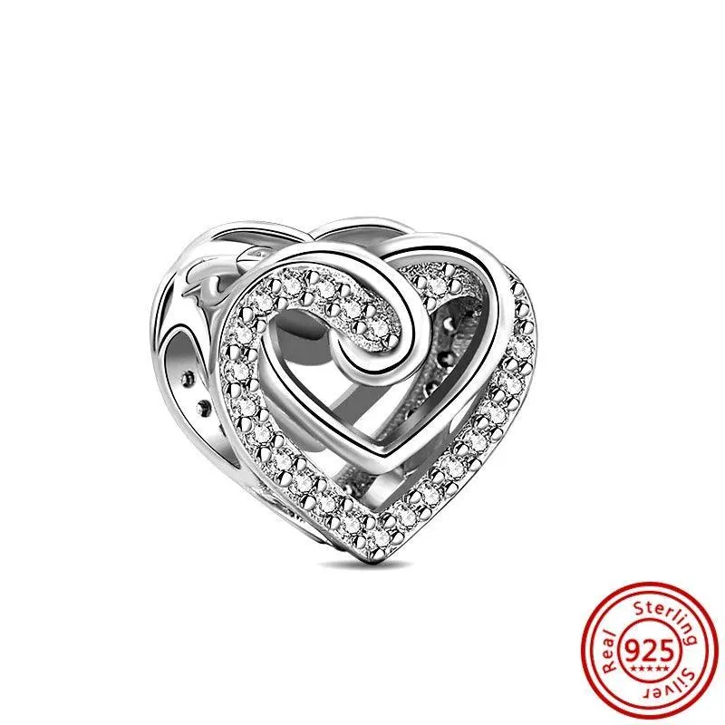 Crown Flowers Heart Silver Bead Charm: Elegant Pandora Bracelet Accessory