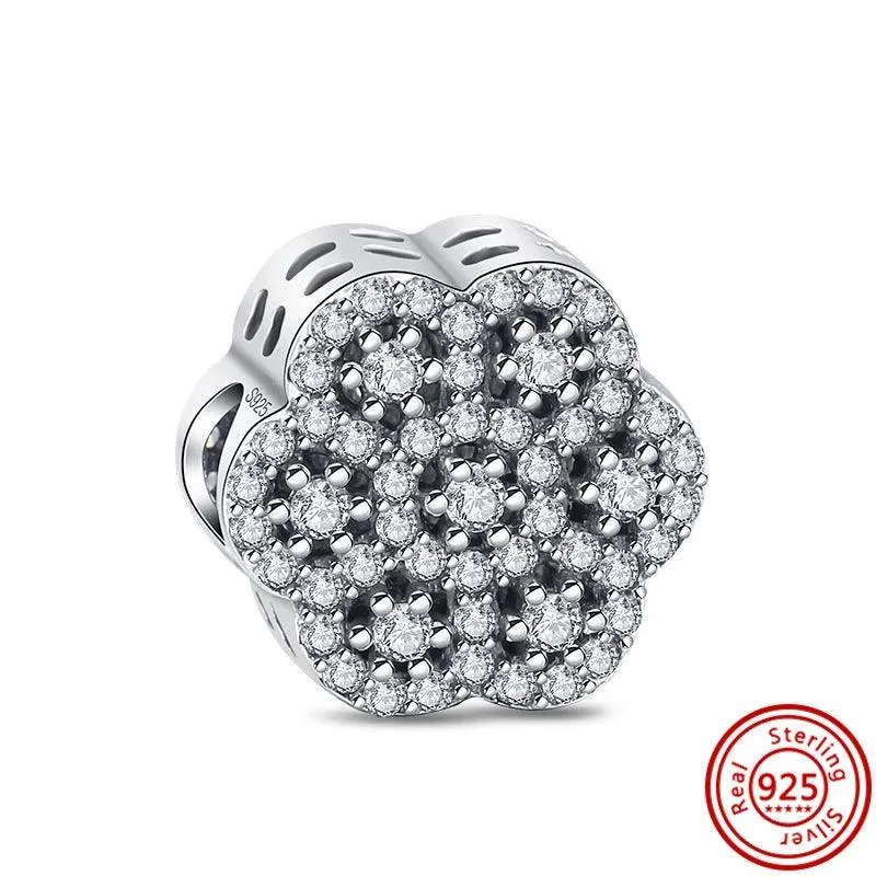 Crown Flowers Heart Silver Bead Charm: Elegant Pandora Bracelet Accessory