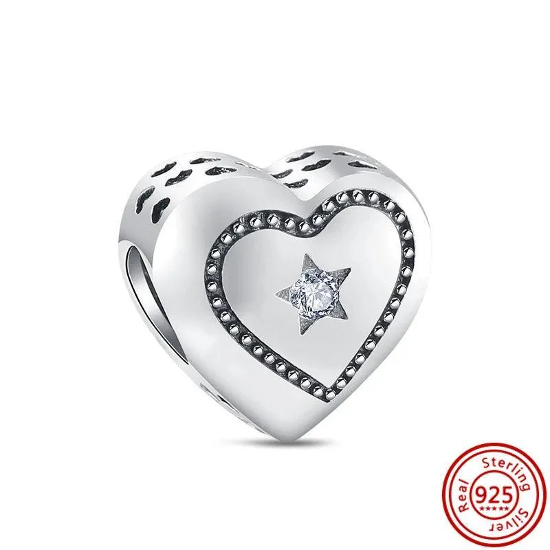 Crown Flowers Heart Silver Bead Charm: Elegant Pandora Bracelet Accessory