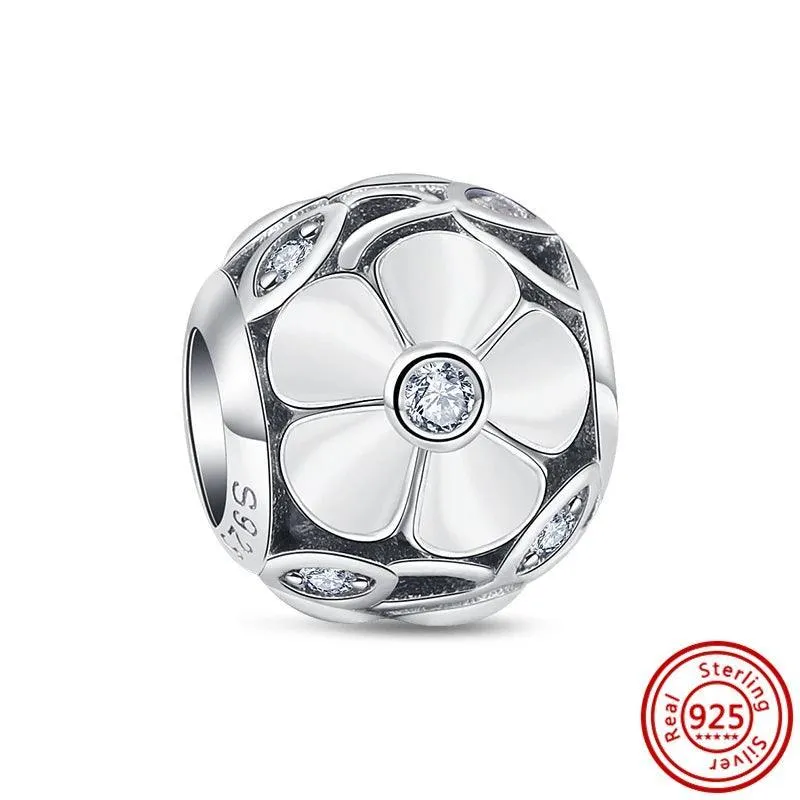 Crown Flowers Heart Silver Bead Charm: Elegant Pandora Bracelet Accessory