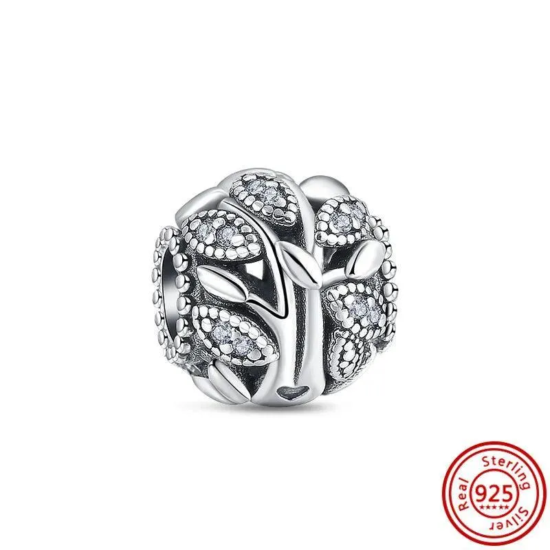 Crown Flowers Heart Silver Bead Charm: Elegant Pandora Bracelet Accessory