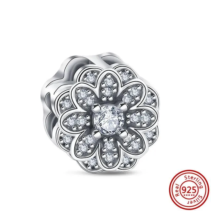 Crown Flowers Heart Silver Bead Charm: Elegant Pandora Bracelet Accessory