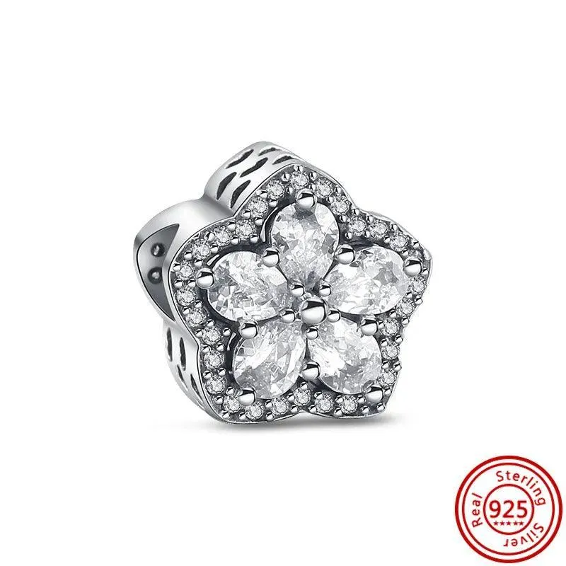 Crown Flowers Heart Silver Bead Charm: Elegant Pandora Bracelet Accessory