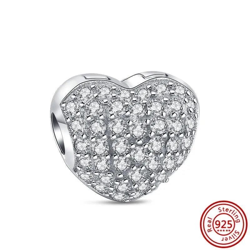 Crown Flowers Heart Silver Bead Charm: Elegant Pandora Bracelet Accessory