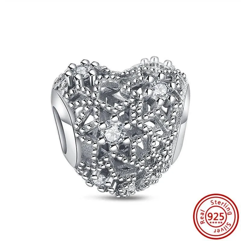 Crown Flowers Heart Silver Bead Charm: Elegant Pandora Bracelet Accessory