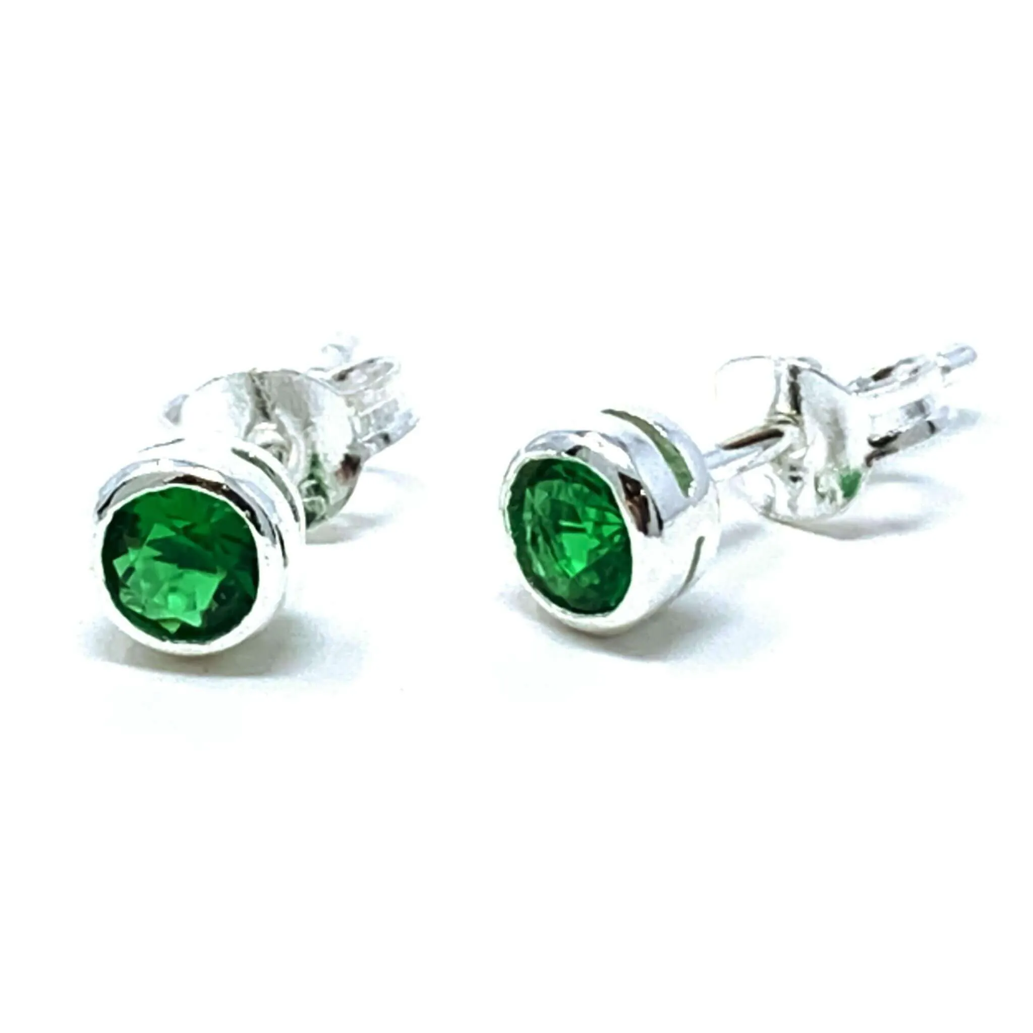 Cubic Zirconia Bezel Sterling Silver Stud Earrings