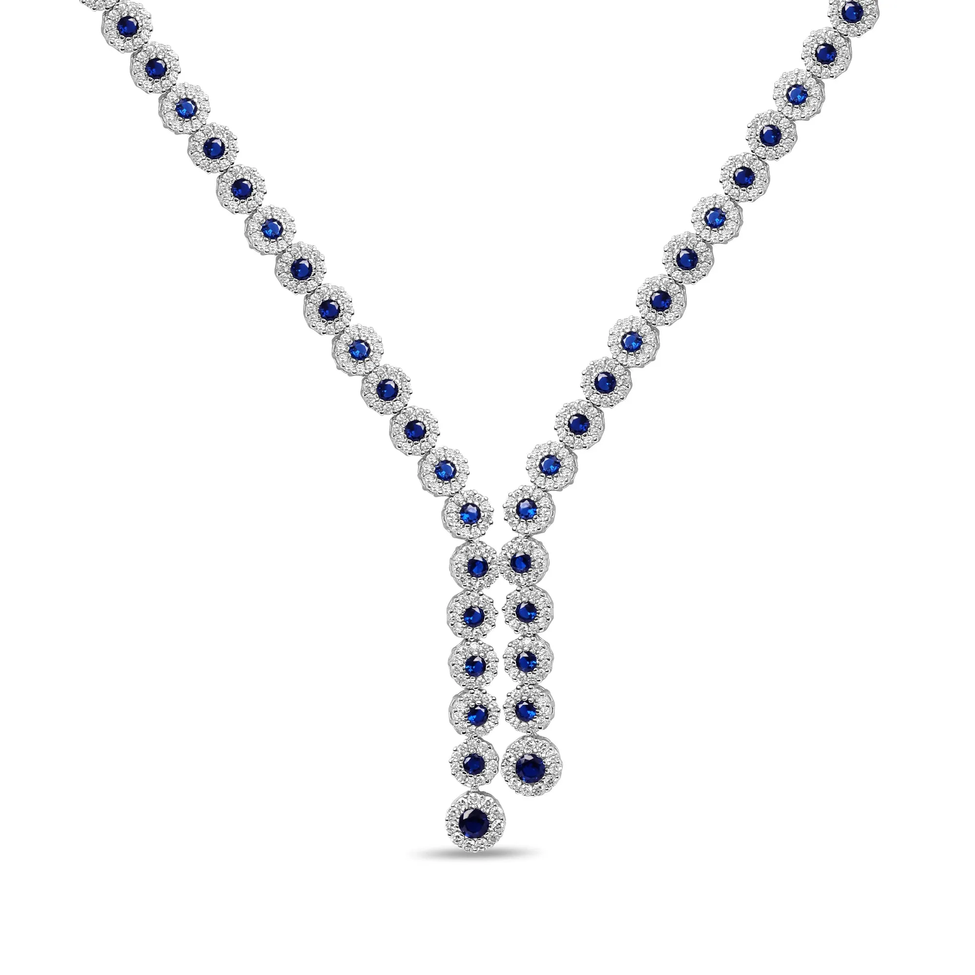 Dazzeling Blue Sapphire Rhodium Plated 925 Sterling Silver Necklace