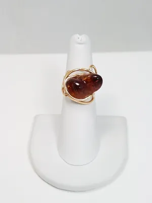 Dazzling 14k Yellow Gold Natural Amber Custom Ring