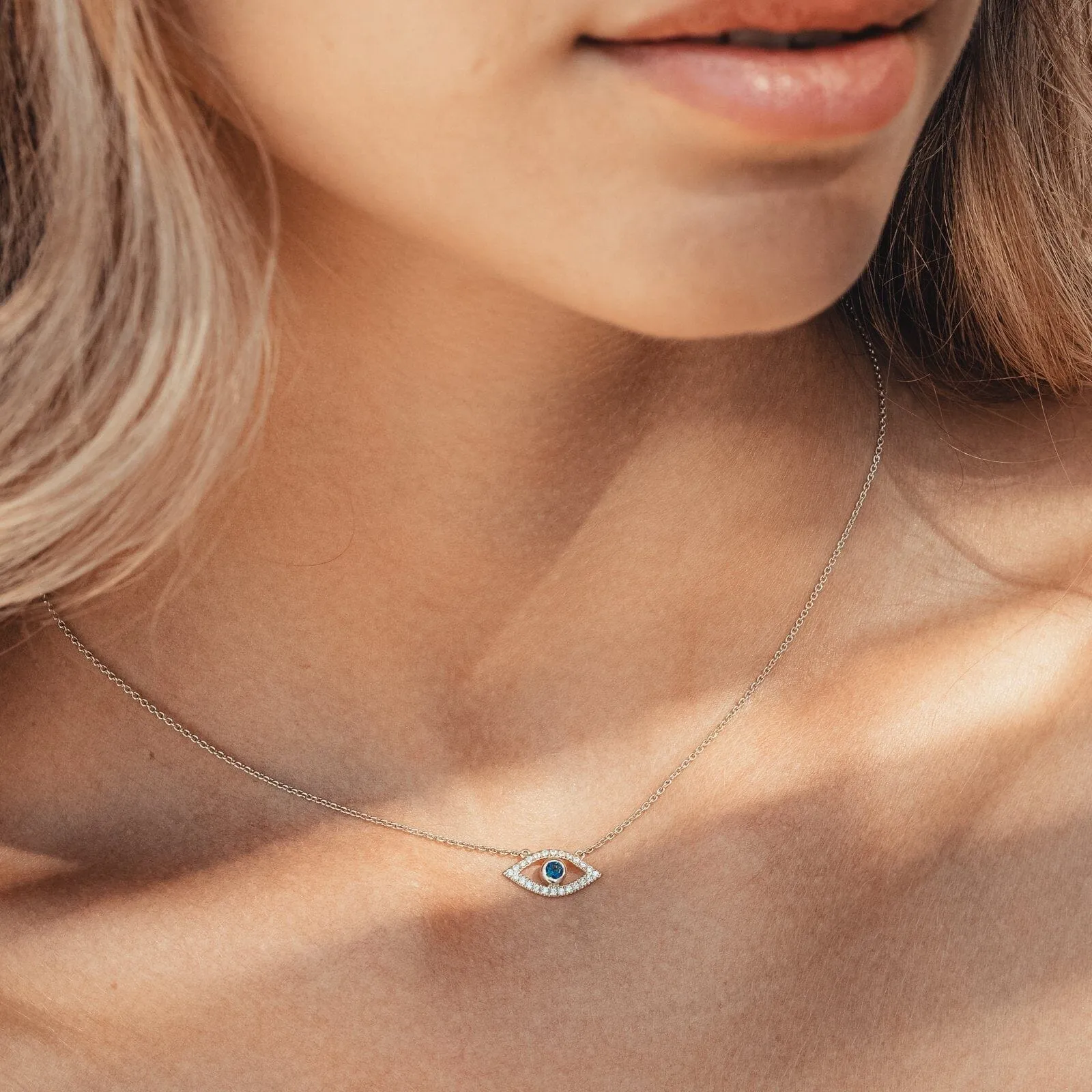 Diamond Evil Eye Necklace - 14K Rose Gold