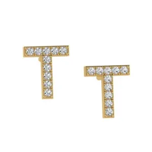 Diamond Initial Earrings 14K Gold