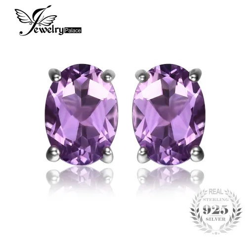 Earrings 1.4ct Natural Purple Amethyst Birthstone Stud Pure 925 Sterling Silver