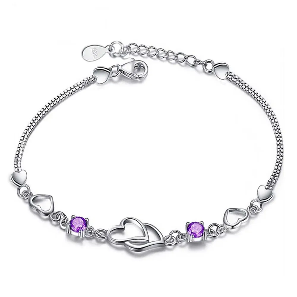 Elegant 925 Sterling Silver Heart Bracelet with Zirconia - Ideal Fashion Charm Bangle Gift for Women