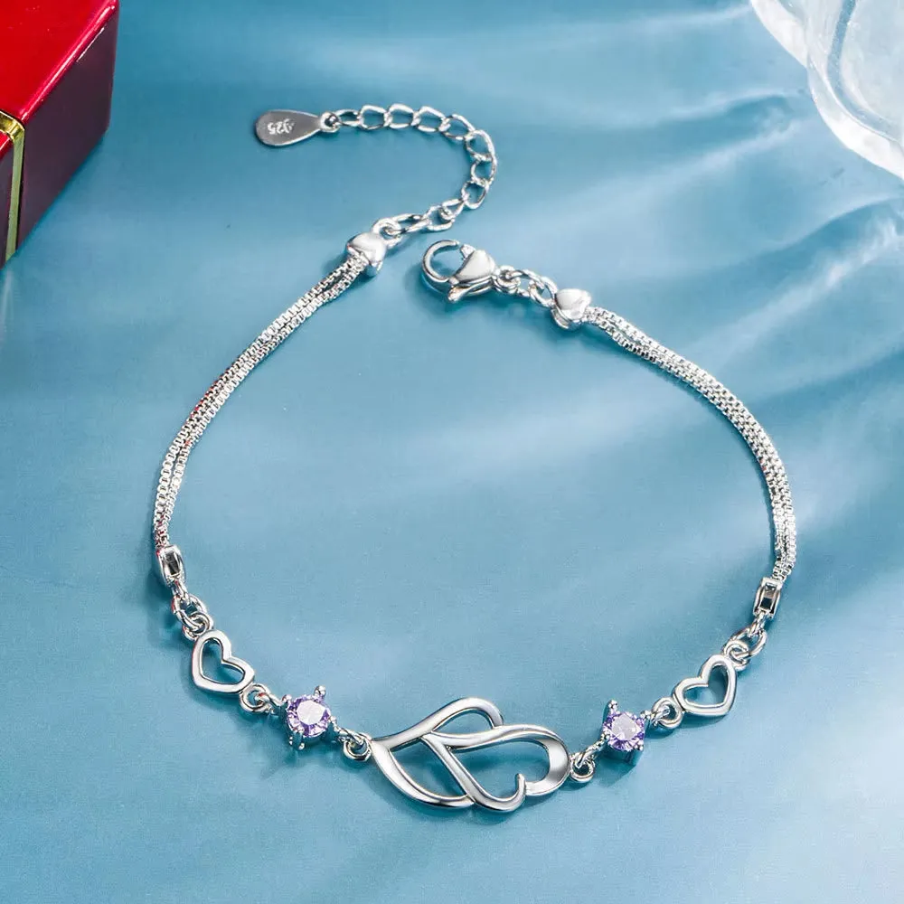 Elegant 925 Sterling Silver Heart Bracelet with Zirconia - Ideal Fashion Charm Bangle Gift for Women