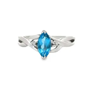 Estate Blue Topaz and Diamond Ring in 14K White Gold