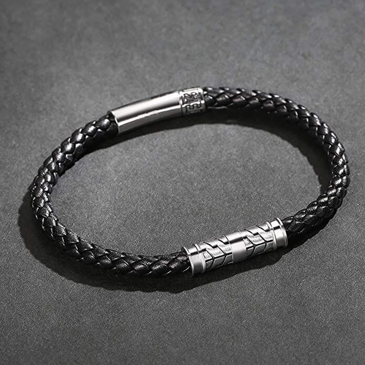 FANCIME DESTINATION Mens Leather Sterling Silver Bracelet