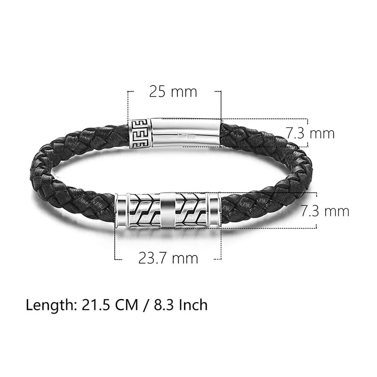 FANCIME DESTINATION Mens Leather Sterling Silver Bracelet