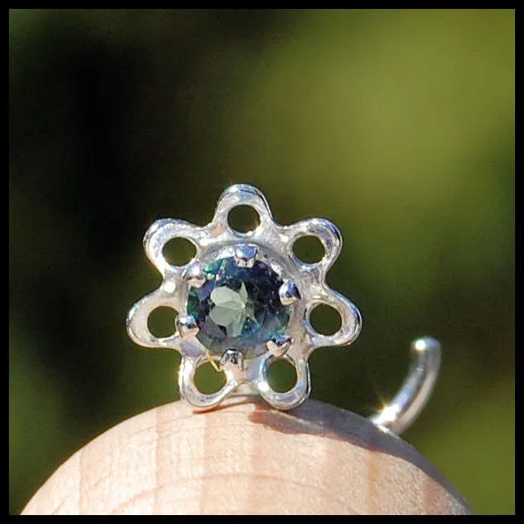 Flower Nose Stud with Mystic Topaz