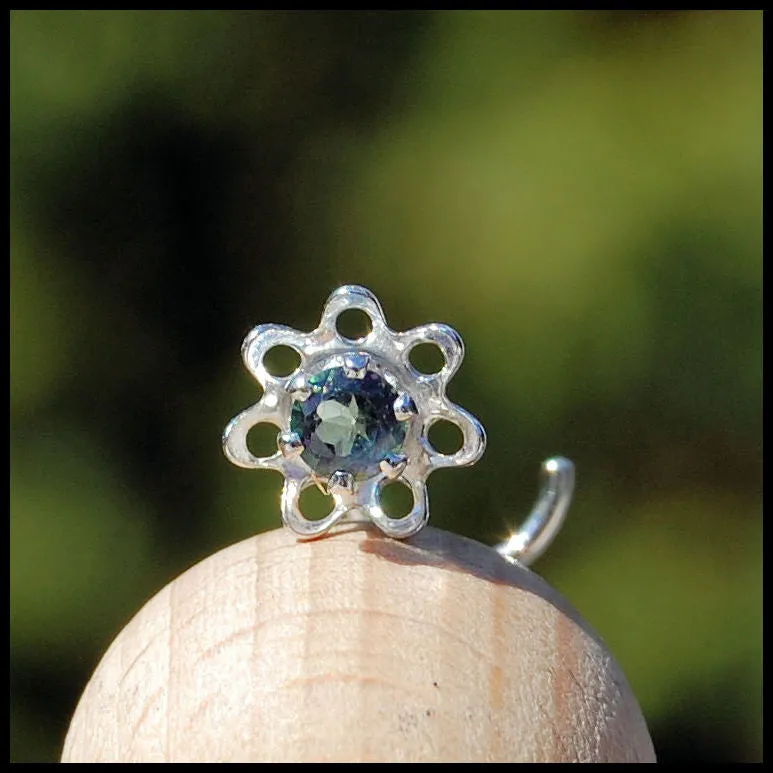 Flower Nose Stud with Mystic Topaz