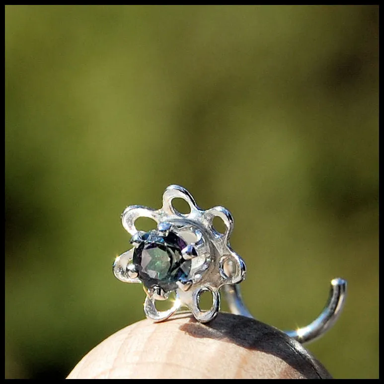 Flower Nose Stud with Mystic Topaz