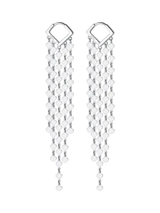 Fringe Hoop Earrings,  .925 Sterling Silver Huggie Hoop Long Statement Earrings