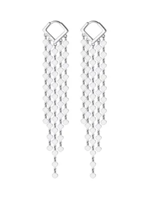 Fringe Hoop Earrings,  .925 Sterling Silver Huggie Hoop Long Statement Earrings